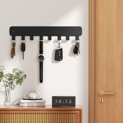 pickpiff Key Holder Wall Mount, Adhesive Key Rack with 8 Hooks Hanger for Car Key Ring, Metal Key Chain Organizer, Black 2 Pack