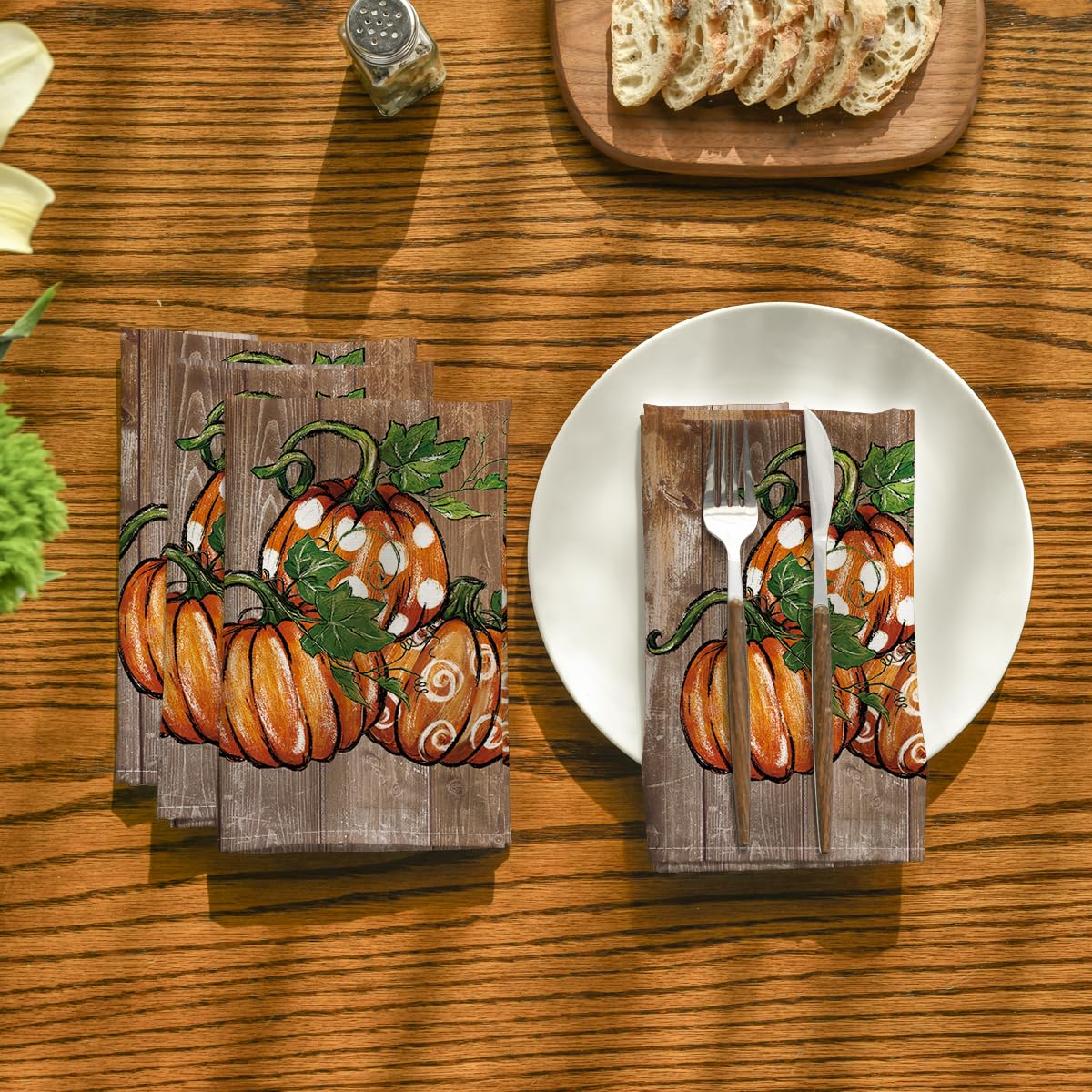 Horaldaily Fall Cloth Napkins 18 x 18 Inch, Thanksgiving Autumn Harvest Brown Pot Pumpkin Party Dinner Decoration Washable Napkins Set of 6