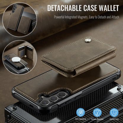 Usroom Compatible with Magsafe for Samsung Galaxy S25 Wallet Case Magnetic Card Holder, RFID Blocking 2 in 1 Detachable Kickstand Shockproof Case for Women Men, Brown