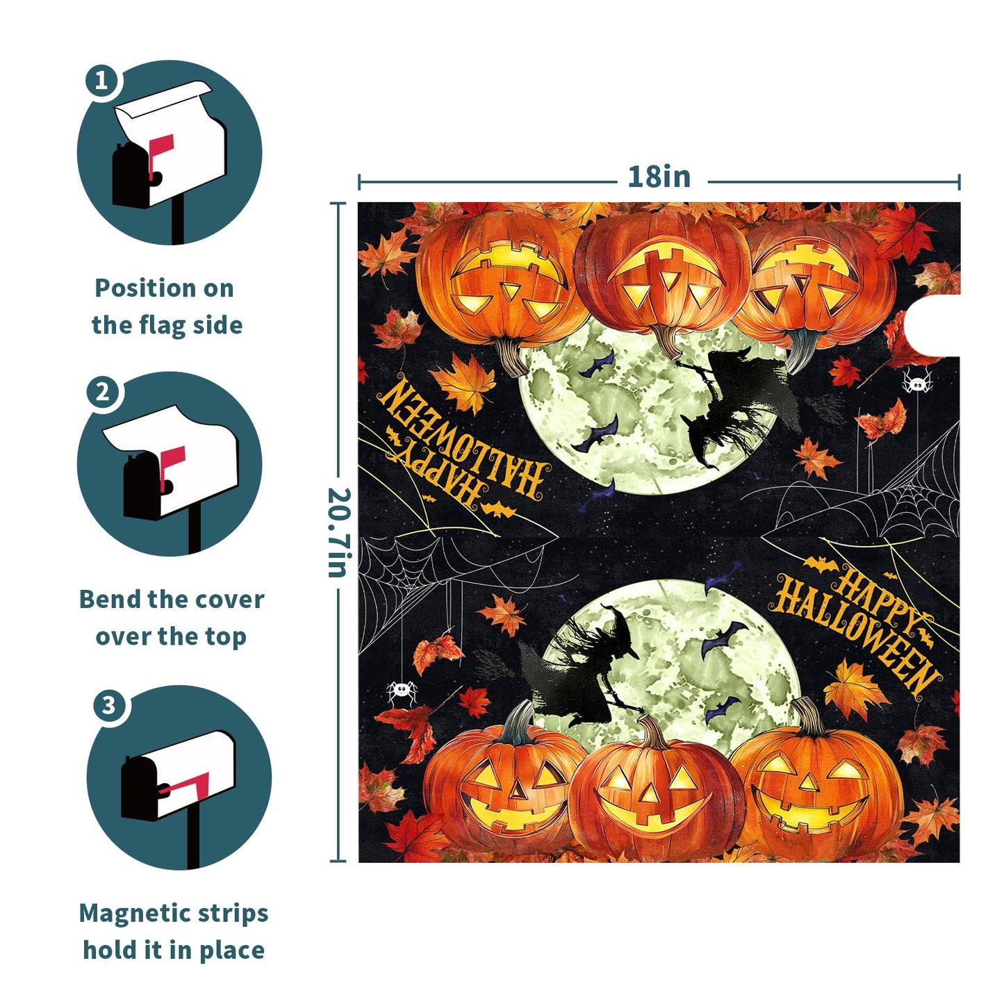 Halloween Pumpkin and Witch Spider Web Scary Mailbox Cover Autumn Decorations Mailbox Covers 21 X 18 Inch Magnetic Standard Size Halloween Spooky Wrap Post Letter Box Home Outdoor Yard Garden Decor