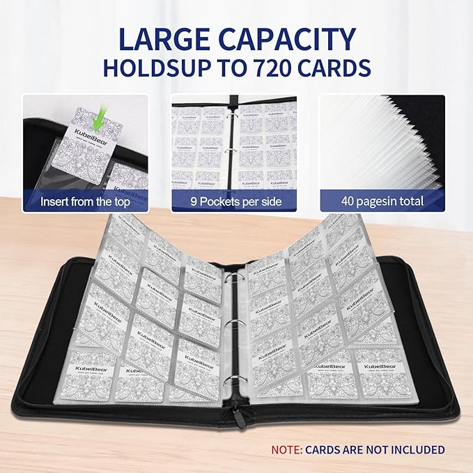 Card Binder – 720 Capacity, Zippered Trading Card Holder for MTG, Sports & Collectible Cards – Acid-Free, Durable & Travel-Friendly Storage (Red dots, 9 Pocket)
