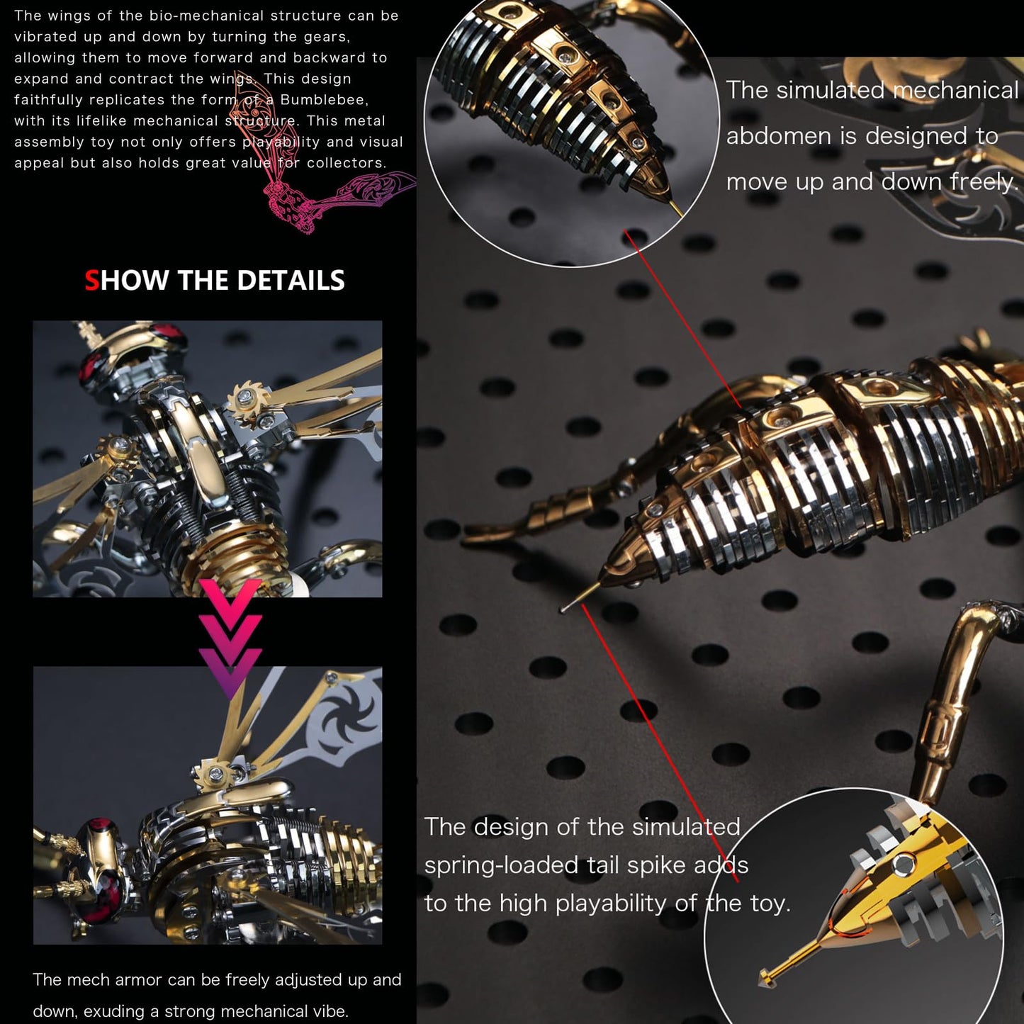 3D Metal Wasp Puzzles for Adults Model Kits Mechanical Puzzle Building Blocks, Difficult DIY for Assembly Gifts for Men (Steel)