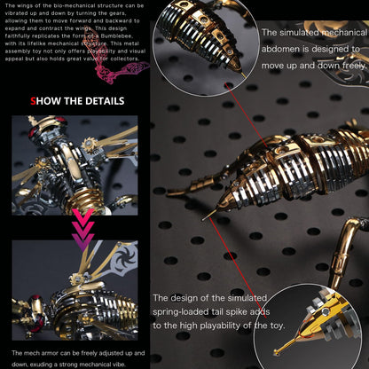 OreilleStar 3D Metal Puzzles for Adults Model Kits of Northern Giant Hornet Mechanical Wasp Building Blocks, Difficult DIY Assembly for Men (3D Metal Wasp-Silver)