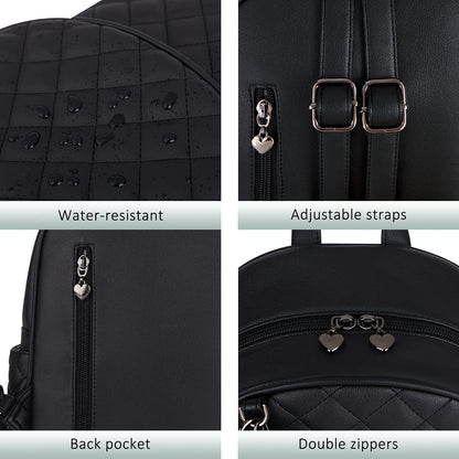 ECOSUSI Mini Backpack for Women Leather Small Backpack Purse for Ladies Cute Pom Bookbag Travel Shoulder Bag with Charm Tassel Black