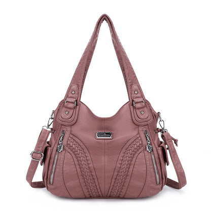 Purses and Handbags Women Fashion Tote Bag Shoulder Bags Top Handle Satchel Purses Washed Synthetic Leather Handbag… 1-1#d.pink 13.8 * 4.7 * 11.8 inches