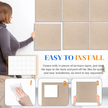 DOLLAR BOSS Large Cork Board for Wall 48" x 36" x 0.5" Bulletin Board 12 Packs Corkboard Tiles Self Adhesive Felt Wall Tiles for Office Home School, Latte