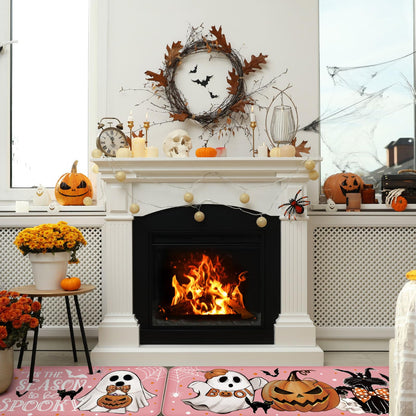 Tinideya 3 Pcs Halloween Ghost Kitchen Rugs and Mats Set Farmhouse Pumpkin Ghost Rugs Non Slip Halloween Kitchen Mat Cat Boo Floor Mats Halloween Decorations for Kitchen Bathroom Home Office (Pink)
