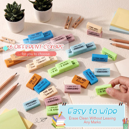 Resurhang 180 Pcs Erasers Bulk for Kids Inspirational Pencil Erasers Bulk for Drawing Motivational Big Eraser School Supplies for Classrooms Back to School Office (Motivational,Morandi)