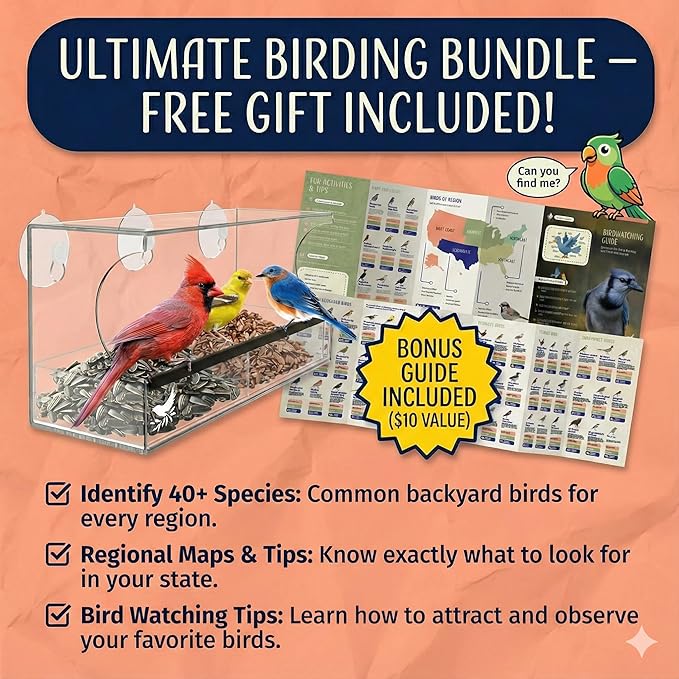 Window Bird Feeder by Nature’s Hangout - Award-Winning Clear Acrylic Bird Feeders for Outdoors, No Assembly, Strong Suction Cups, Bird Watching for Cats, Easy-to-Clean Birdhouse