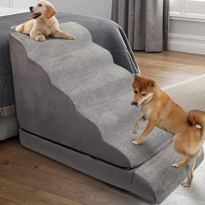 Dog Stairs for High Beds 30-36 inches Tall, 6-Step Pet Stairs/Steps for High Bed 32-36 inches for Small Large Dogs, Dog Ramp for Bed, Foam Dog Steps for Beds for Old Dogs/Cats, Grey