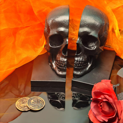 LuckyVin Black Skull Head Skeleton Decorative Statue Unique Design Split Resin Sculpture Home Decoration Gothic Art Piece Halloween Decor (Black)