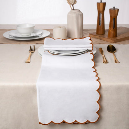 Blue Needles Scalloped Embroidery Cloth Napkins - 100% Cotton Set of 4 White Cloth Napkins with Scallop Design, 17 X 17 Inch Soft, Reusable, Washable Spring Summer Easter Table Decor - Edges - Rust