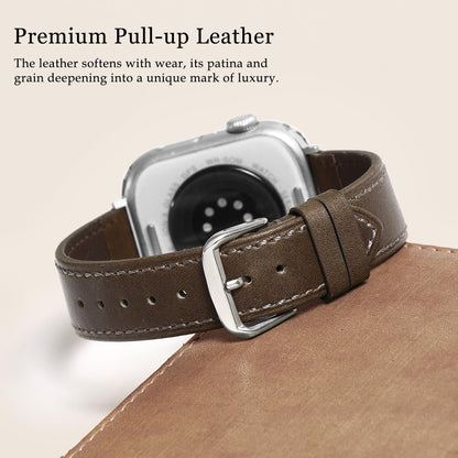 Soft Top-Grain Leather Watch Band Men Women, Compatible with All Apple Watch Series, Breathable, Sweat-Resistant iWatch Strap