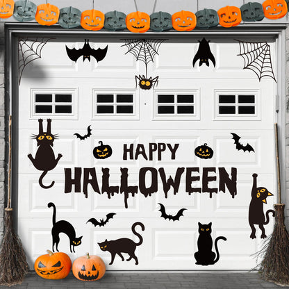 JarThenaAMCS 30 Pcs Halloween Garage Magnets Decoration Black Cat Bat Pumpkin Spider Web Garage Door Decals Magnetic Refrigerator Stickers for Halloween Party Home Car