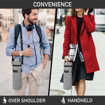 opux Wine Bag Single Bottle Carrier Tote, Insulated Wine Cooler Bag for Travel Picnic Beach with Shoulder Strap, Thermal One Bottle Holder Carrying Case Wine Gift for Women Men, Heather Light Gray