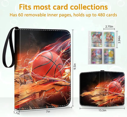 Basketball Card Binder Holder 480 Pockets with 60 Removable Sleeves, Portable Sports Trading Cards Binder Album Collector Organizer Protectors with Zipper,Waterproof