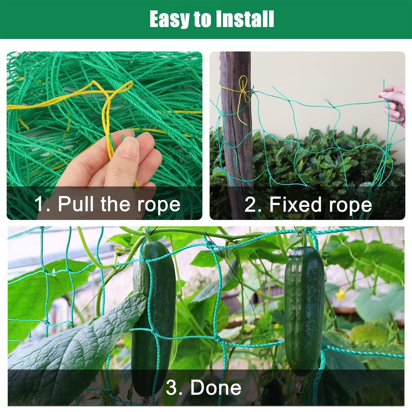 Trellis Netting for Climbing Plants, 6.6x32.8 FT Heavy Duty Garden Trellis Net with 27 Strands Nylon for Cucumber, Grape, Vine, Vegetables, Flowers, Bean, Tomato Grow Trellis Net (Green, 1 Pack)