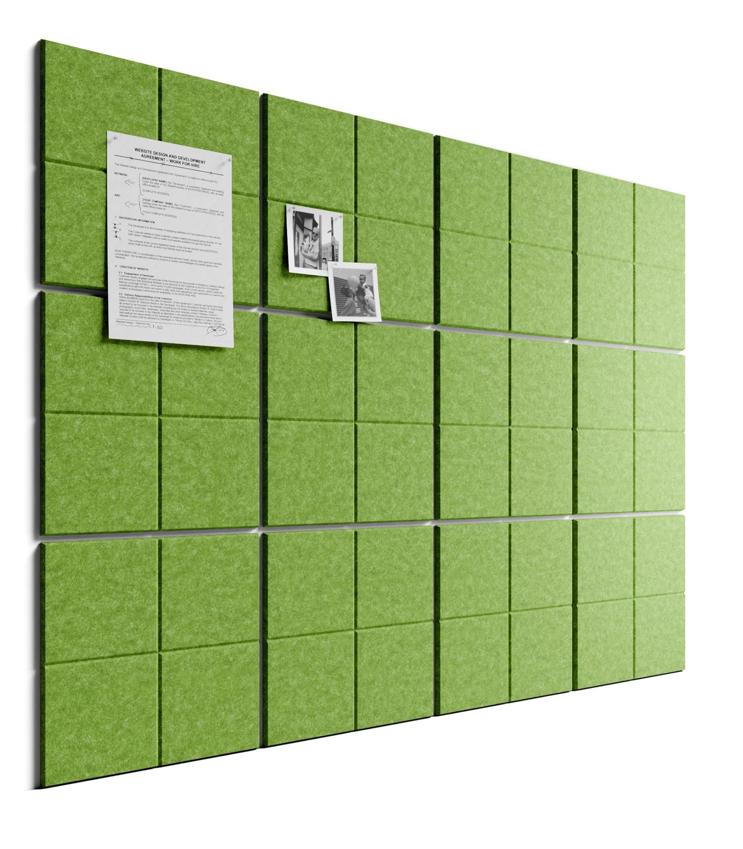 Bumusty Large Felt Bulletin Board, 48" x 36" Cork Board Alternative, 12-Pack Wall Tiles with 4-Compartment Design, 30 Push Pins, 70 Adhesive Tabs, Ideal for Office & Home Decor, Kelly Green