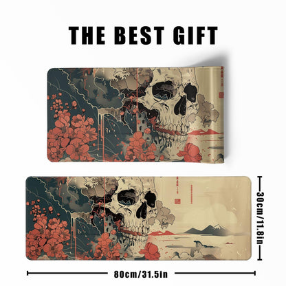 Skull Mouse Pad Japanese Ukiyo-e Mouse Pad XL Anime Big Mouse Pads for Desk Large Gaming for Men Desk Pad with Stitched Edges Non-Slip Large Computer Mat, 31.5x11.8 in
