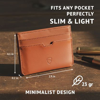 Vaultskin MOORGATE Slim Card Holder – Minimalist Leather Wallet with RFID Blocking, Front Pocket Credit Card Case for Men & Women (Chestnut Brown)