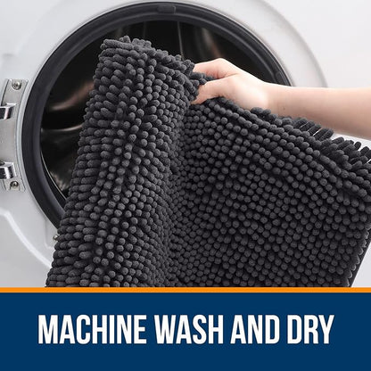 OLANLY Bathroom Runner Rugs 47x24, Soft Absorbent Chenille Bath Rugs, Rubber Backing Quick Dry, Machine Washable Long Bath Mats for Bathroom Floor, Tub and Shower, Home Decor Accessories, Dark Grey