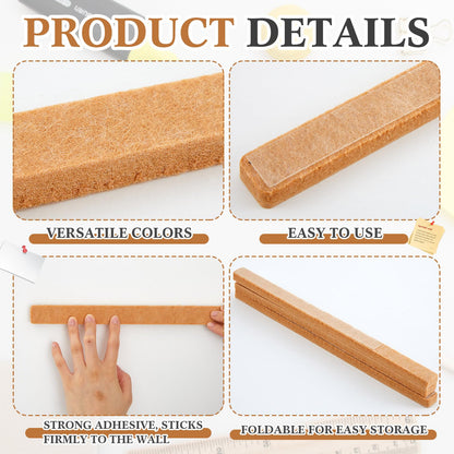 Mooliwe 4 Pcs 48" x 1" Foldable Felt Cork Strips Bulletin Bar Strip for Wall,Notice Board Self Adhesive Cork Wall Decoration,Paste Note,Photo,Schedules,Office Home Decor