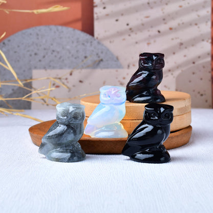 WUYOUSHI Opal Crystal Owl Figurine Hand Carved Lucky Stone Statue for Healing Home Office Decor Spiritual Gift for Women Men