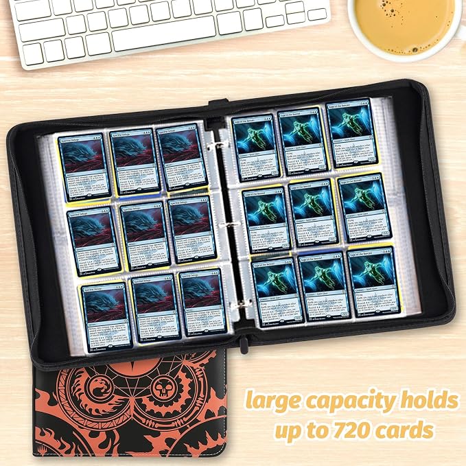 Trading Card Binder,9-Pocket Binder for Trading Cards Holds 720 Cards,Premium Collector Card Album for Standard Cards,Card Collection Folder for MTG,TCG,Yugioh,Game Cards (A-orange)