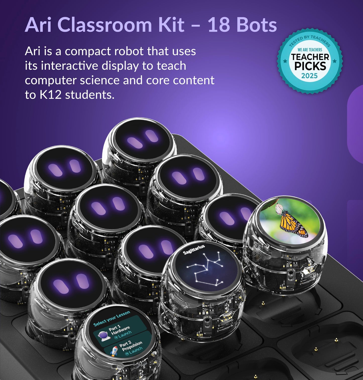 Ozobot Ari Classroom Kit (18 Bots) | Interactive Learning Robot with Touch Screen, ToF Sensor, Accelerometer, Gyroscope, and AI Integration | Hands-On STEM Education for Classrooms and Homeschool