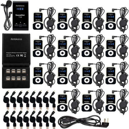 Retekess T130 Church Translation System, Tour Guide Audio System, High Sound Quality Reproduction, Walking Tour Headsets for Court,School (1 Transmitter 15 Receivers and 1 USB Charger)