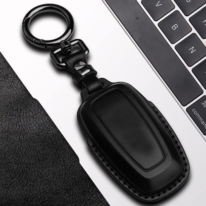 Tukellen for Ford Leather Key Fob Cover with Keychain Compatible with Ford Explorer Mustang Fusion Escape F150 F250 F350 F450 F550 Edge-Black