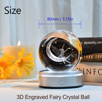 IFOLAINA Moon Crystal Ball 3D Laser Engraved Glass Ball Night Light Decorative Globes 3D Crystal Moon Sphere Gifts for Girl Her Fairy Lover, 1163Z