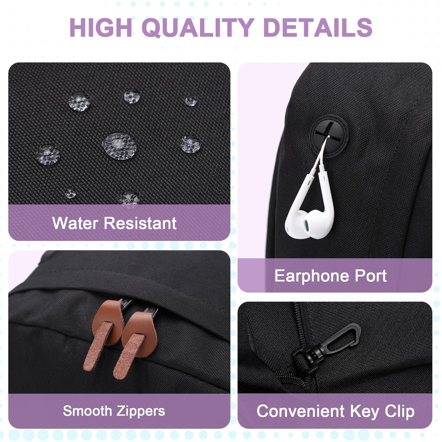 VASCHY Backpack for Teen Girls, Unisex Classic Water Resistant School Backpack Fits 15Inch Laptop (Black Purple)