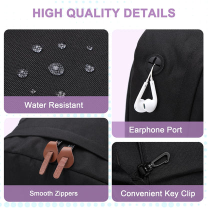 VASCHY Backpack for Teen Girls, Unisex Classic Water Resistant School Backpack Fits 15Inch Laptop (Black Purple)