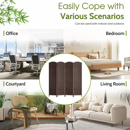 FDW Room Divider Folding Privacy Divider 6 Ft Indoor Wall Divider Portable Partition Wood Screen, Brown (4 Panel)