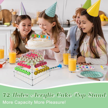Bettoor Cake Pop Stand, 72 Holes Large Acrylic Cake Pop Holder, 3 Tiers Clear Lollipop Holder for Display Candy Dessert, Lollipop Stand for Birthday Parties Weddings Halloween