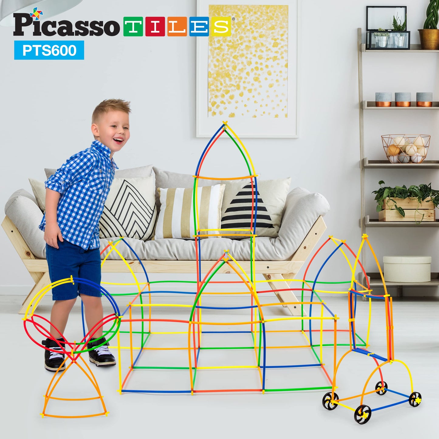PicassoTiles 600pc Construction Toy Straw Building Set Children STEM Learning Interlocking Building Toys Creative Straw Connecting Builder Kits Early Education Kit for Kids Boys & Girls Ages 3+ PTS600