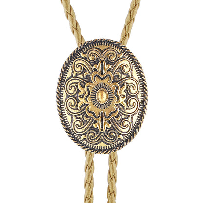 GelConnie Bolo Tie for Women Gold Leather Cord Handmade Floral Bolo Tie For Men Cowboy Necklace Gold Jewelry for Men Western Ties