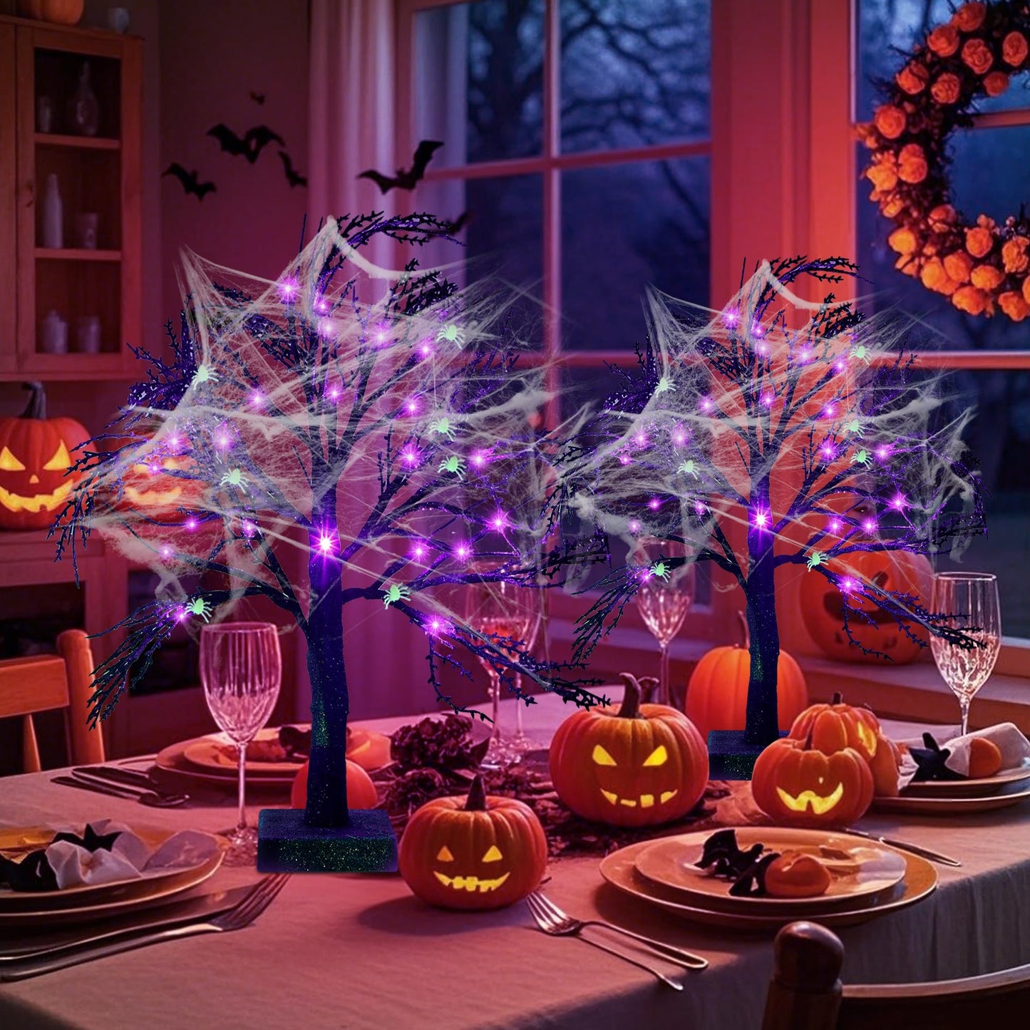 Happy Trees 2 Pcs Halloween Black Spooky Tree,18"