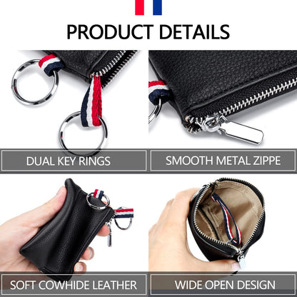 Plinvo Mini Genuine Leather Wallet Coin Purse with Dual Keyrings Compact Change Pouch and Card Holder for Men and Women (Dark green)
