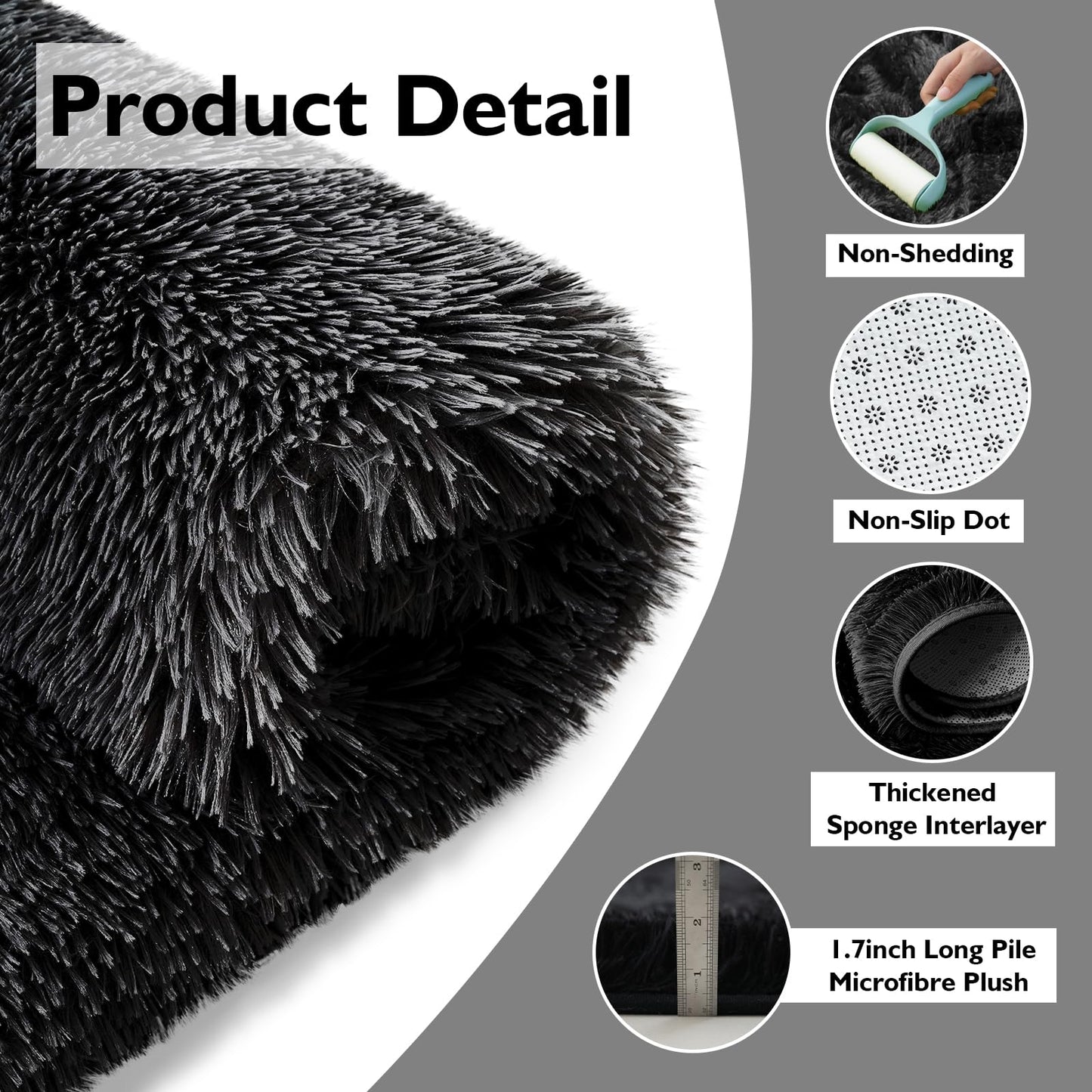 8x10 Fluffy Area Rugs for Living Room,Shag Area Rug for Bedroom,Black Soft Fuzzy Rug Non-Shedding Indoor Plush Carpet for Bedroom Home Decor