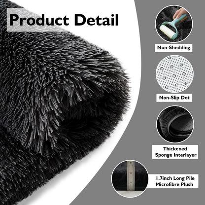 8x10 Fluffy Area Rugs for Living Room,Shag Area Rug for Bedroom,Black Soft Fuzzy Rug Non-Shedding Indoor Plush Carpet for Bedroom Home Decor