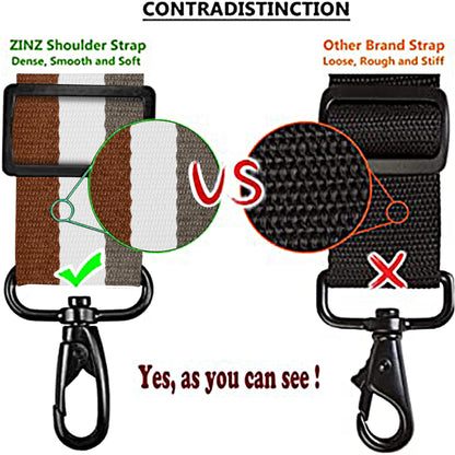 ZINZ Shoulder Strap, 57" Padded Adjustable Shoulder Bag Straps Replacement for Bags with D-Ring(Stripes-BrWGy)