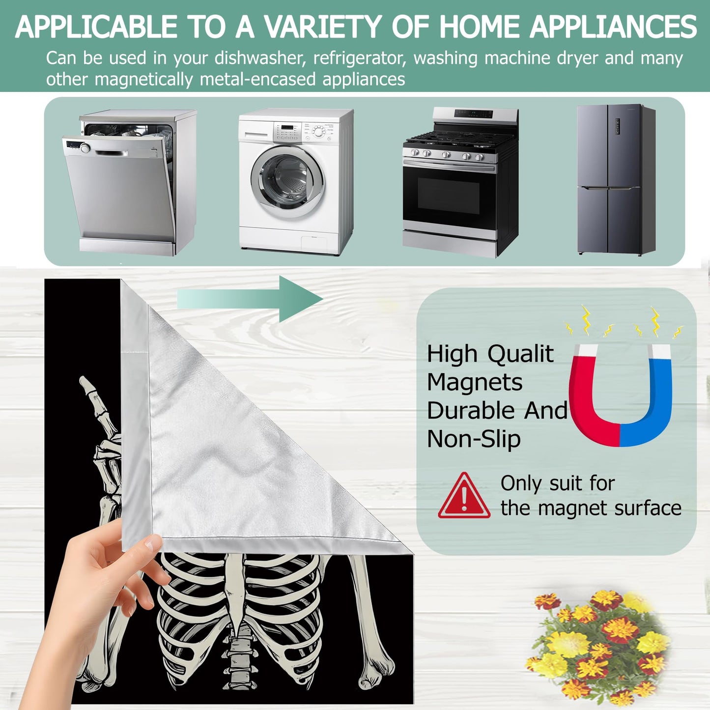 Halloween Skeleton Refrigerator Magnet Cover,Gothic Smiling Skull Washable Dishwasher Magnets Decorative Cover,Home Kitchen Decorative Dishwasher Front Panel Cover 23x26 Inch