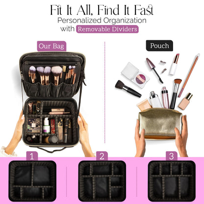Girl About Town Travel Makeup Bag with LED Mirror - LED Makeup Bag with 10x Magnifier Mirror and Beauty Blender Included - Water-Resistant & Customizable Makeup Case with Lighted Mirror