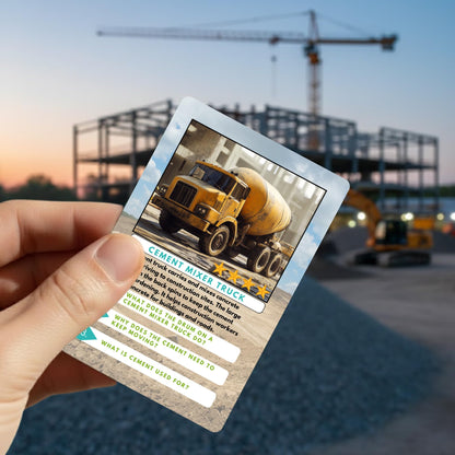 Little Known Truths Construction Vehicle Trivia Flash Cards for Kids Ages 3+ | Educational Learning Cards with Trucks & Machines, STEM Fact Cards in Metal Tin, Screen-Free Travel Toy