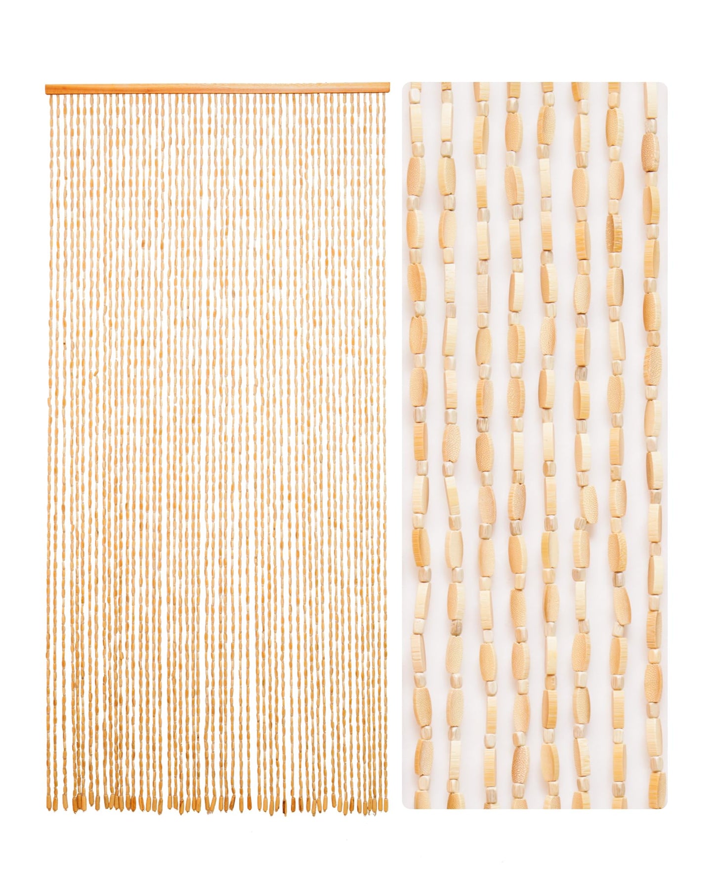 Ezcasch 52 Strands 35.4" x 79" Bamboo and Wood Beaded Curtain for Doorway Handmade Natural Doorway Beads Bohemian Bamboo and Wooden Room Devider Hanging Boho Beaded Curtain,Beige