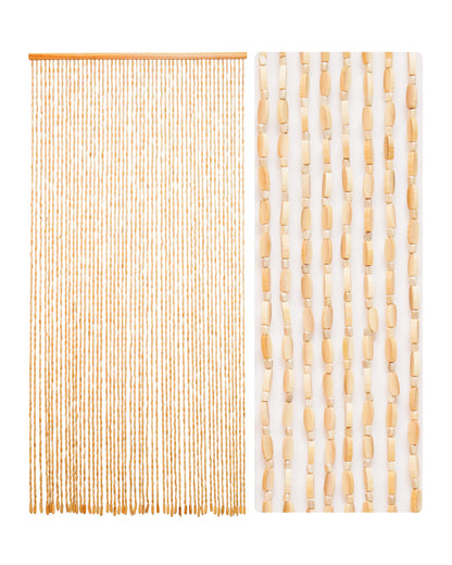 Ezcasch 52 Strands 35.4" x 79" Bamboo and Wood Beaded Curtain for Doorway Handmade Natural Doorway Beads Bohemian Bamboo and Wooden Room Devider Hanging Boho Beaded Curtain,Beige