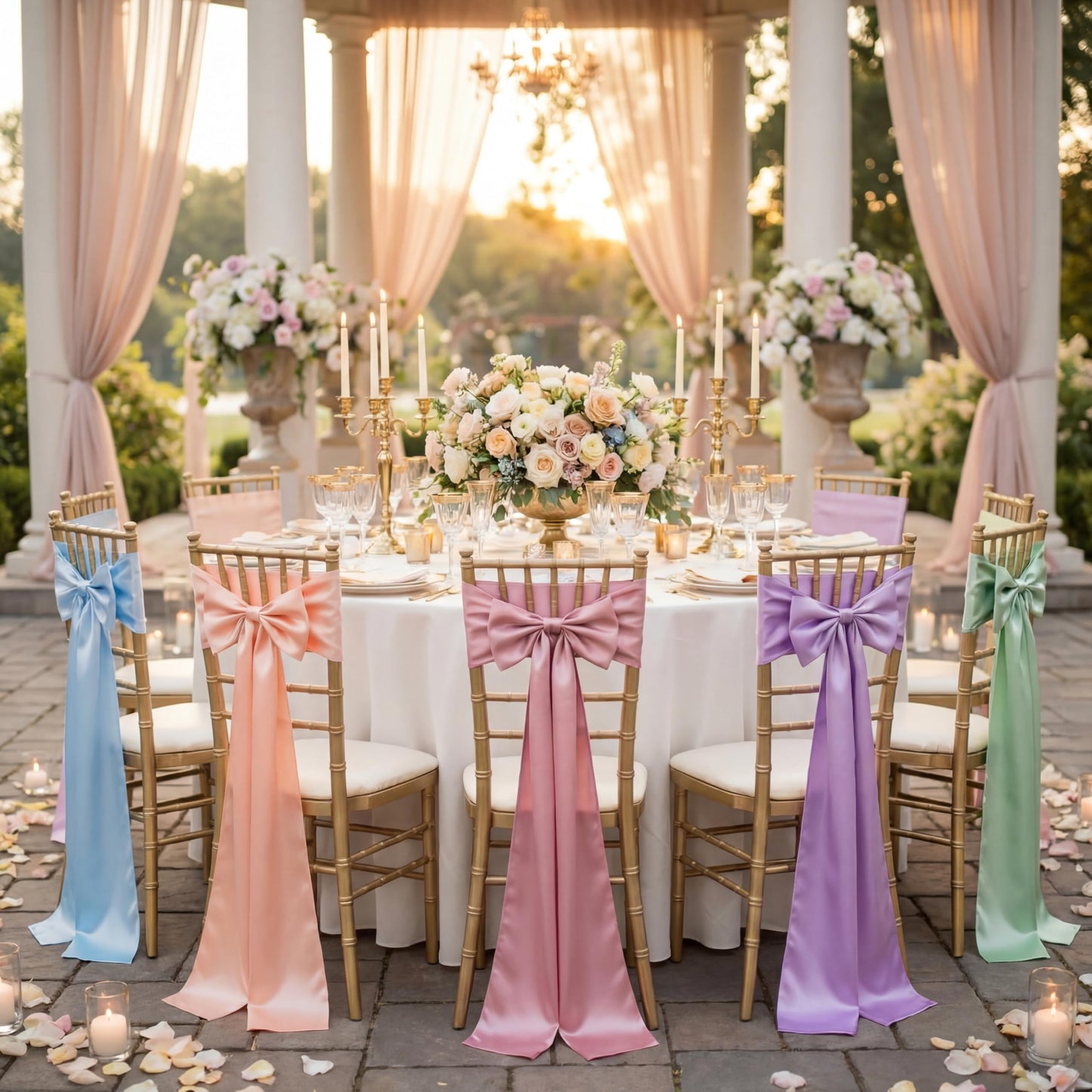 Tegeme Pastel Chair Sashes Bows Satins Soft Chair Ribbon Sashes Wedding Aisle Church Bows Decor for Wedding Banquet Party Easter Garden Events Decoration (10 Pcs,7" X 108")