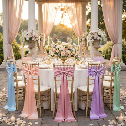 Tegeme Pastel Chair Sashes Bows Satins Soft Chair Ribbon Sashes Wedding Aisle Church Bows Decor for Wedding Banquet Party Easter Garden Events Decoration (10 Pcs,7" X 108")
